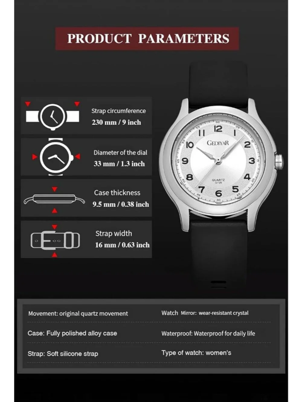 Women's Black Analog Quartz Nurses Variety Soft Silicone Band Waterproof Watch